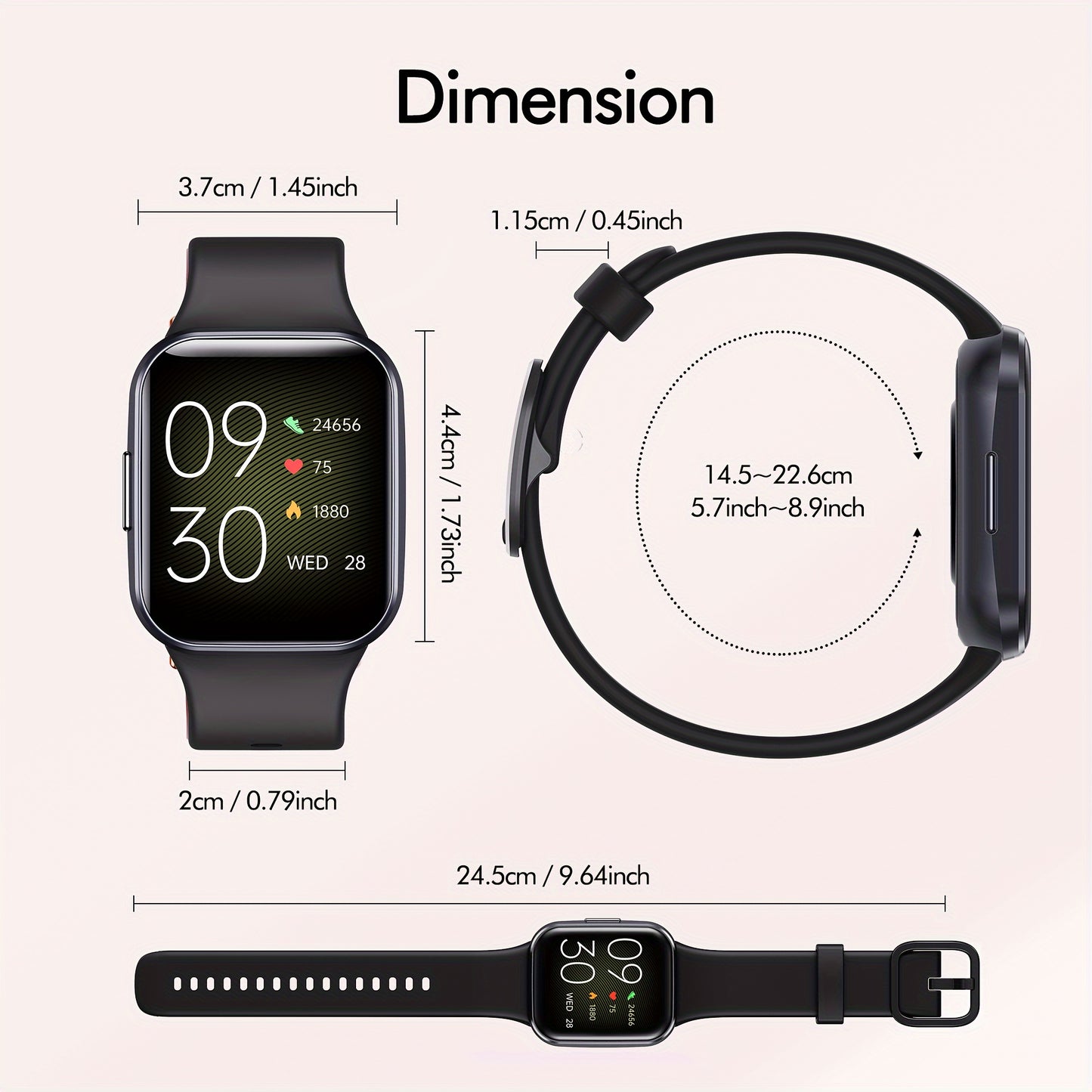 Smartwatch Q23 – Fitnessuhr Damen & Herren 1,69" HD Display, 25 Sportmodi, Schlaftracking, Wasserdicht IP68