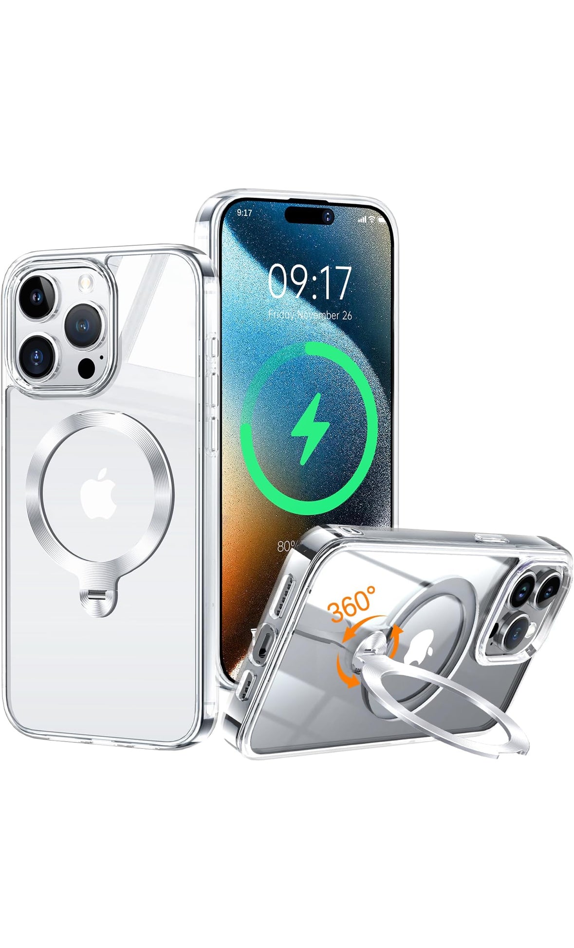 Srotek iPhone 14 Pro Max Hülle – 360° Ringhalter, Stoßfest, Transparent, All-in-1 Schutzhülle