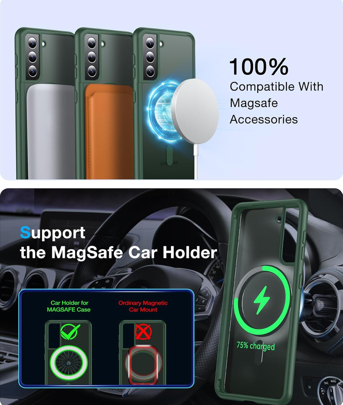 FNDMIL Samsung Galaxy S21 Hülle – Magnetisch, MagSafe, Translucent Matte, Anti-Fingerprint, Stoßfest, Silikon, Dünn, Grün