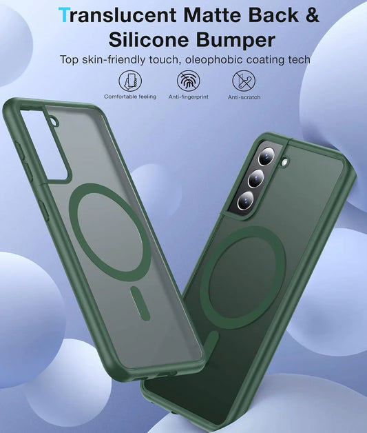 FNDMIL Samsung Galaxy S21 Hülle – Magnetisch, MagSafe, Translucent Matte, Anti-Fingerprint, Stoßfest, Silikon, Dünn, Grün - Vekoshop