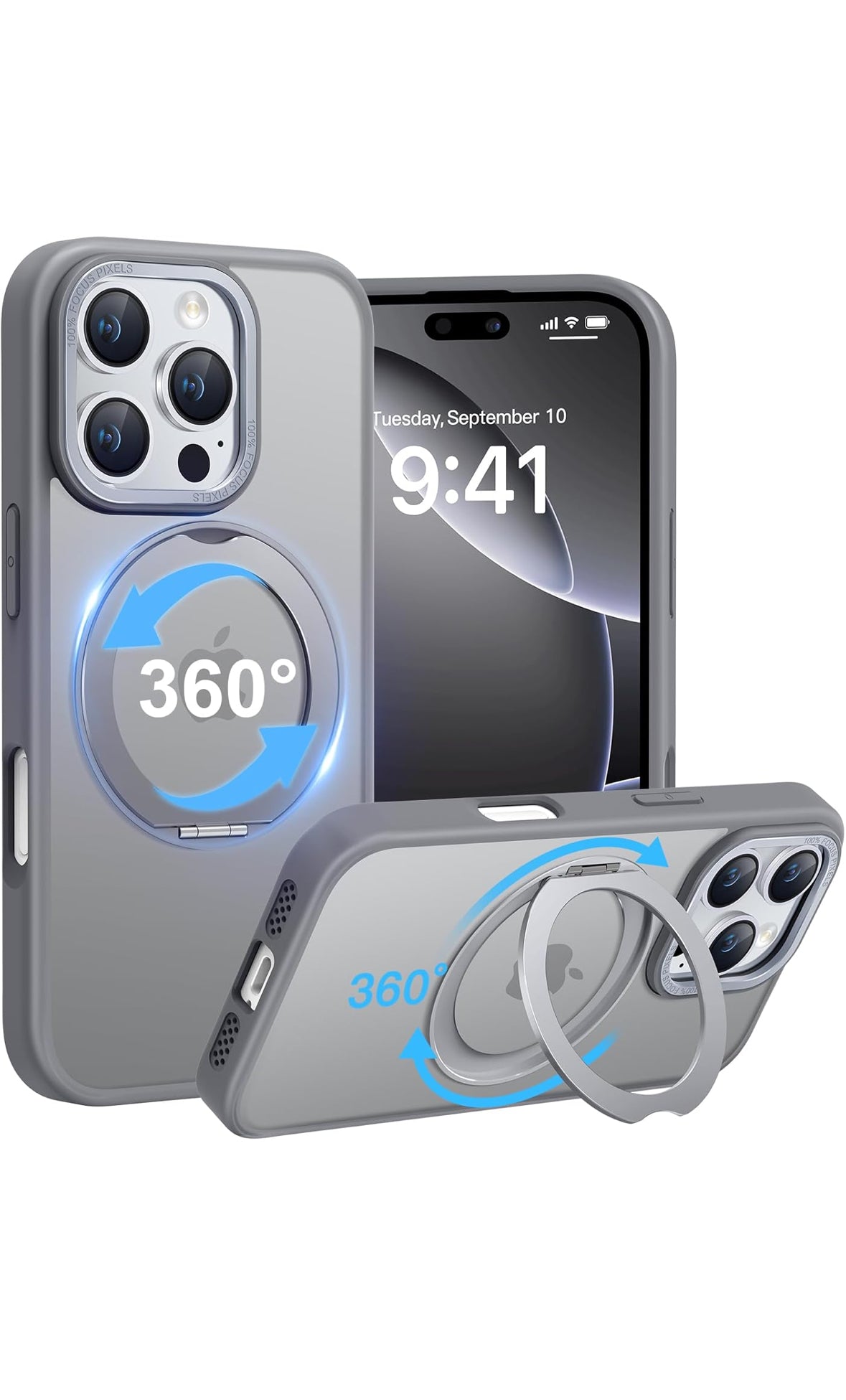 Srotek iPhone 15 Pro Max Hülle – 360° Ringhalter, Stoßfest, Matt-Durchscheinend, All-in-1 Schutzhülle