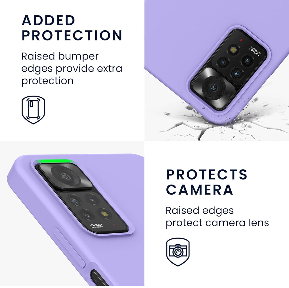 Schutzhülle Xiaomi Redmi Note 12/11/11E Pro – TPU Bumper, Stoßfest, Silikon, Dünn, Mit 3 Hartglas, Violett