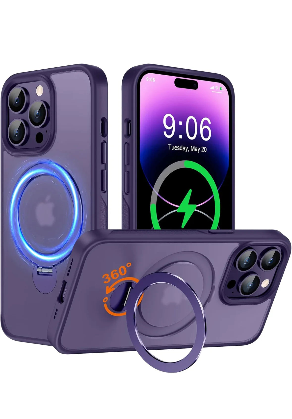 Srotek iPhone 15 Pro Hülle – 360° Ringhalter, Stoßfest, Matt-Durchscheinend, All-in-1 Schutzhülle, Violett - Vekoshop