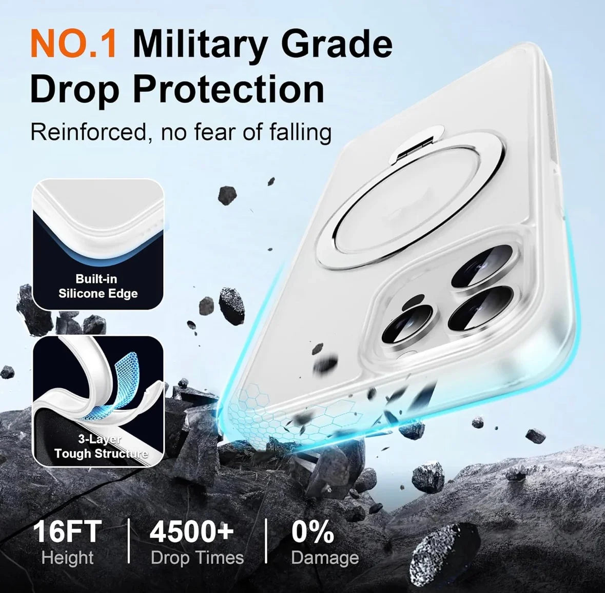 Srotek iPhone 14 Pro Hülle – 360° Ringhalter, Stoßfest, Transparent, All-in-1 Schutzhülle - Vekoshop