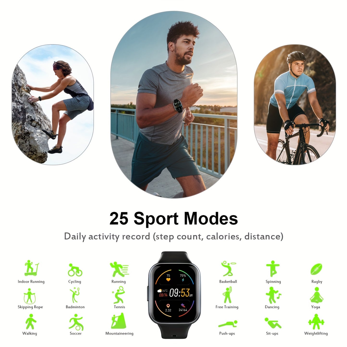 Smartwatch Q23 – Fitnessuhr Damen & Herren 1,69" HD Display, 25 Sportmodi, Schlaftracking, Wasserdicht IP68