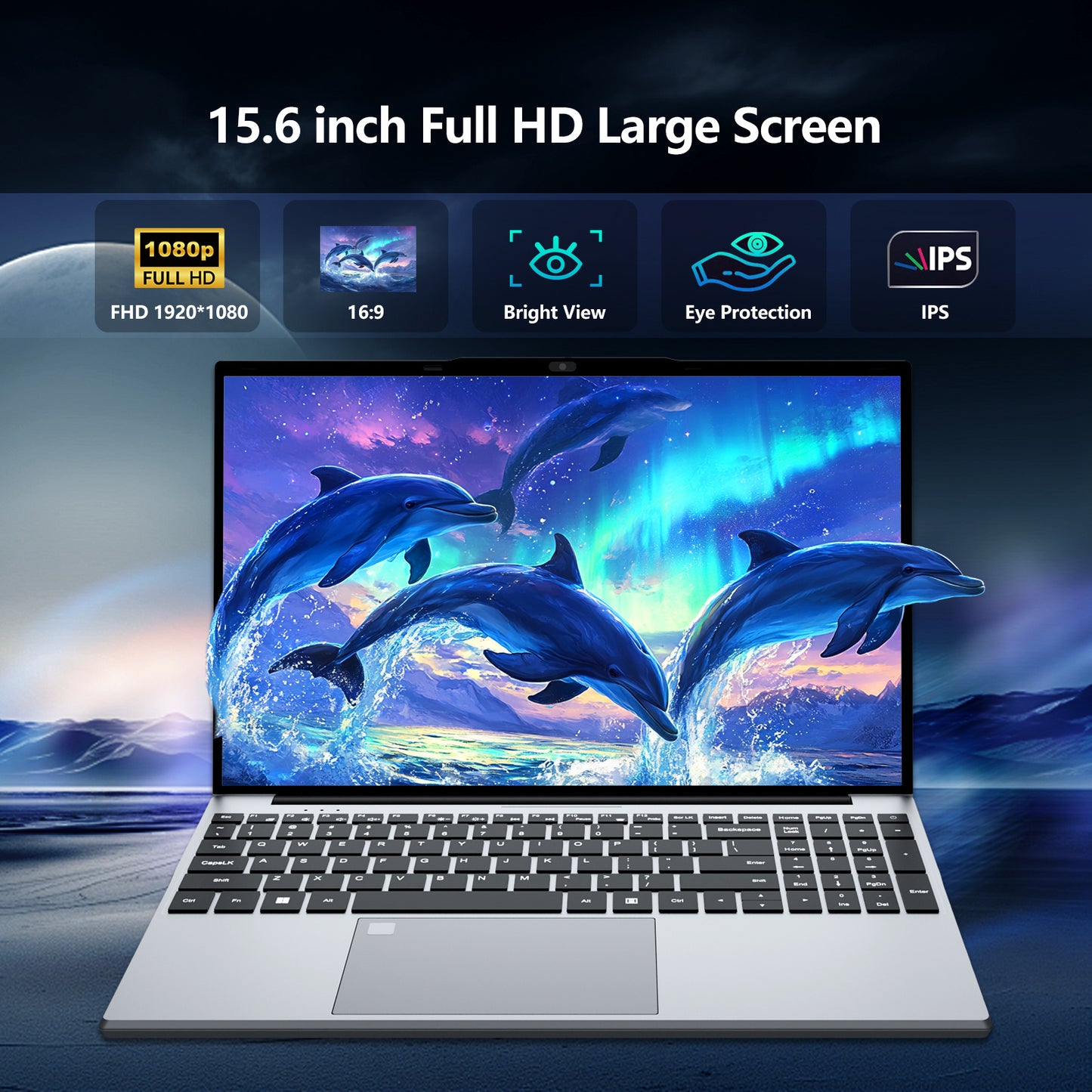 15,6" MOACRETO Laptop – Intel N95, 16 GB DDR4, 512 GB SSD, 1080P IPS, Fingerabdruck, WiFi 5, USB 3.0, BT4.2