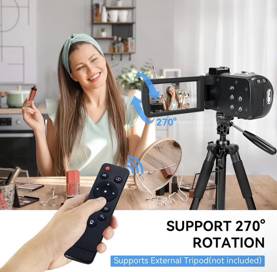 4K Ultra HD-Digitalvideokamera mit Mikrofon, Nachtsicht, WLAN und Stabilisierung