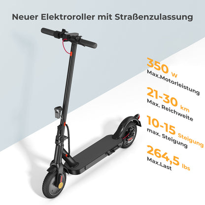 iScooter E-Scooter Straßenzulassung ABE – 350W Motor, 30 km Reichweite, 8,5" Wabenreifen, Duales Bremssystem, Faltbar
