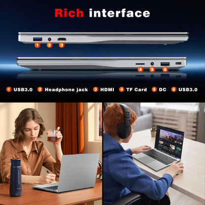15,6" MOACRETO Laptop – Intel N95, 16 GB DDR4, 512 GB SSD, 1080P IPS, Fingerabdruck, WiFi 5, USB 3.0, BT4.2