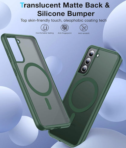 FNDMIL Samsung Galaxy S21 Hülle – Magnetisch, MagSafe, Translucent Matte, Anti-Fingerprint, Stoßfest, Silikon, Dünn, Grün