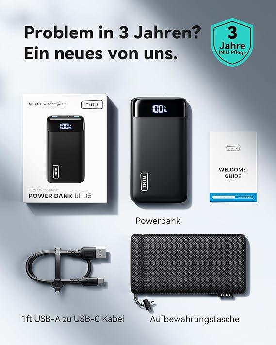 INIU 22,5 W 20000 mAh USB C Ein- und Ausgang Schnellladung - Vekoshop
