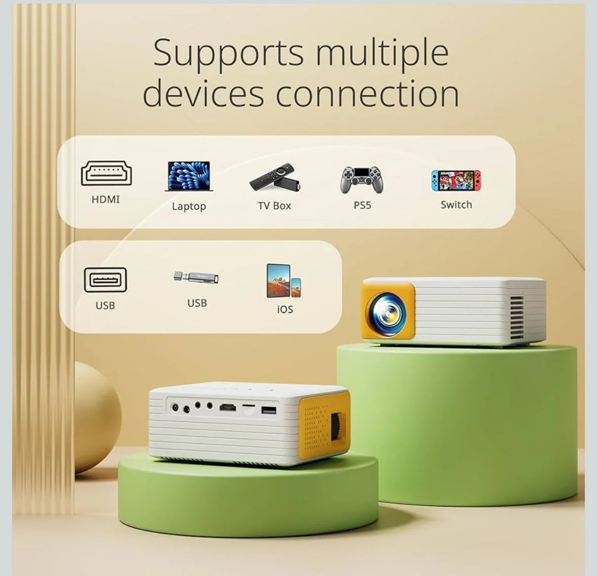 YOTON Y3 Mini Beamer – Tragbarer 1080P Heimkino Projektor, 15.000 Lumen, HDMI/USB, kompatibel mit Smartphone & TV-Stick - Vekoshop
