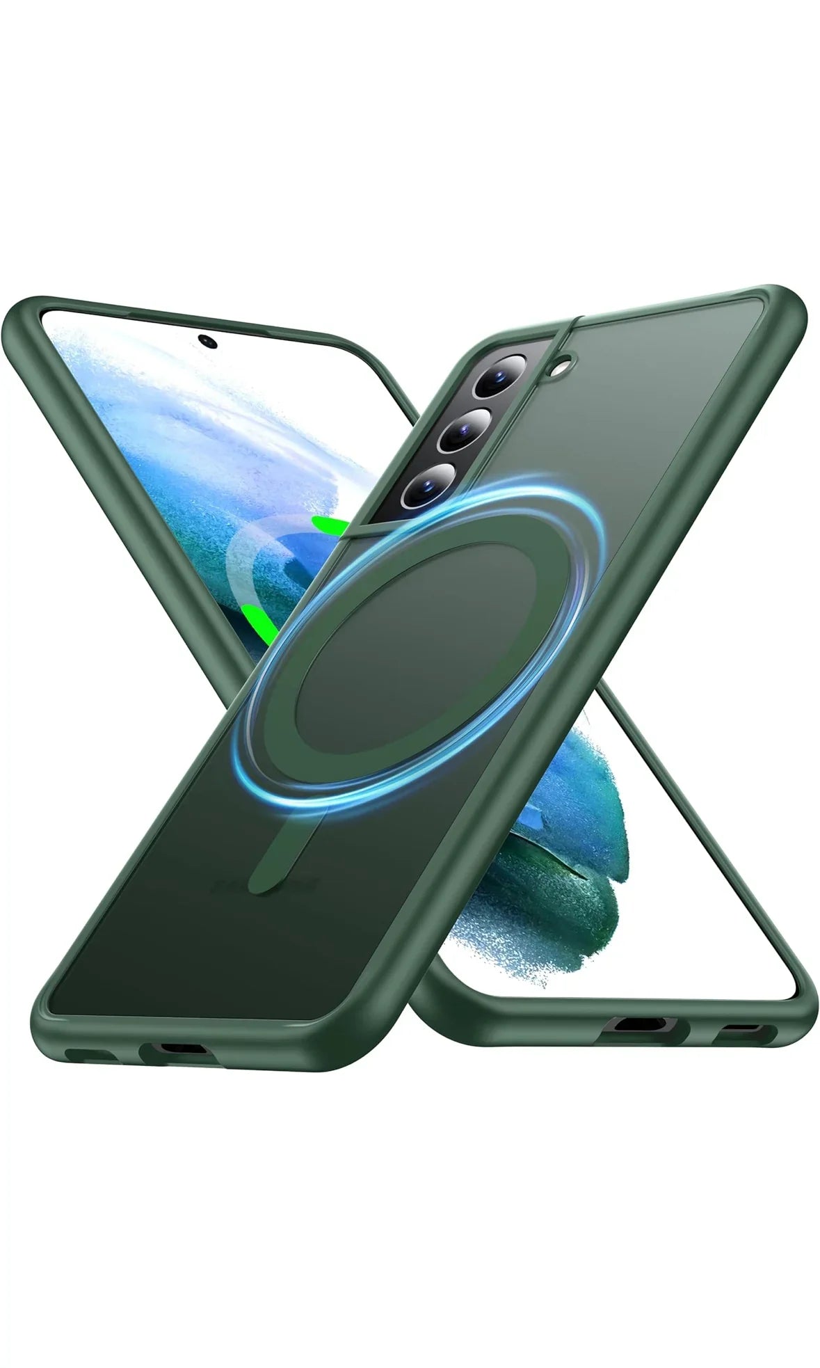 FNDMIL Samsung Galaxy S21 Hülle – Magnetisch, MagSafe, Translucent Matte, Anti-Fingerprint, Stoßfest, Silikon, Dünn, Grün - Vekoshop