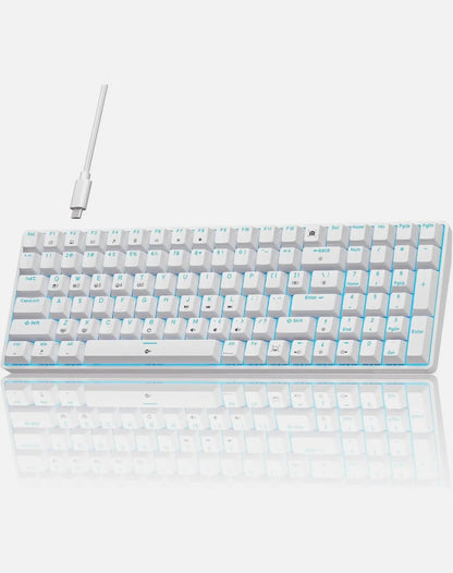 T98SE Gaming Tastatur – 98 Tasten, Mechanische Blaue Switches, LED-Beleuchtung, Weiß, USB-C, US-Layout - Vekoshop
