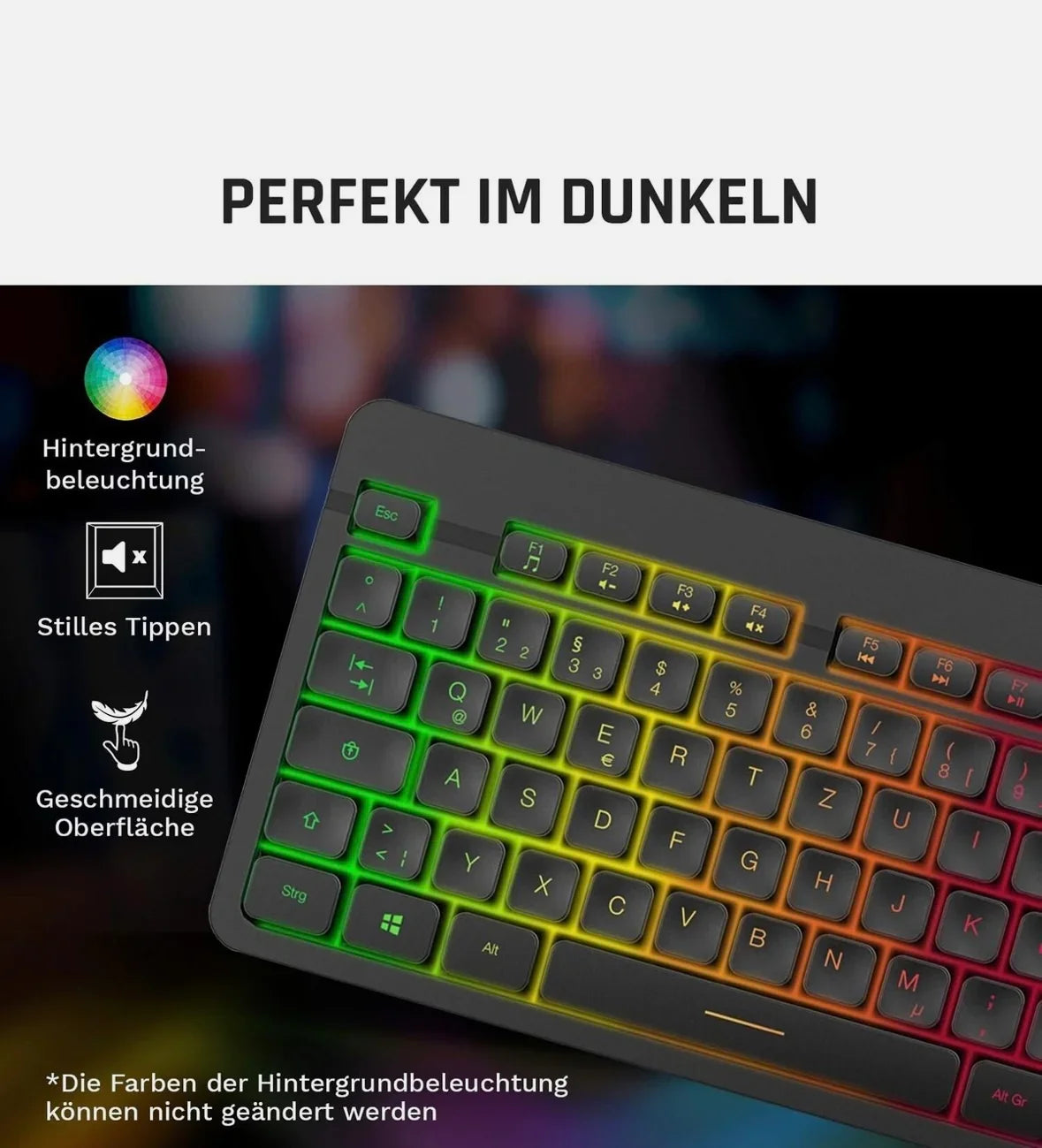 KLIM Light V2 – Kabellose Gaming-Tastatur QWERTZ mit Beleuchtung & Antighosting - Vekoshop