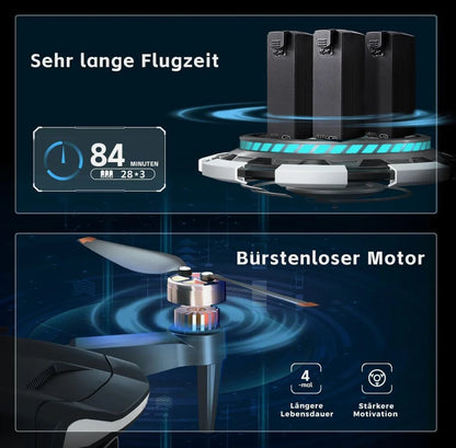CHUBORY A77 Drohne mit 4K Kamera – 84 Min. Flugzeit, 3 Batterien, bürstenlose Motoren, faltbar mit Tragetasche - Vekoshop