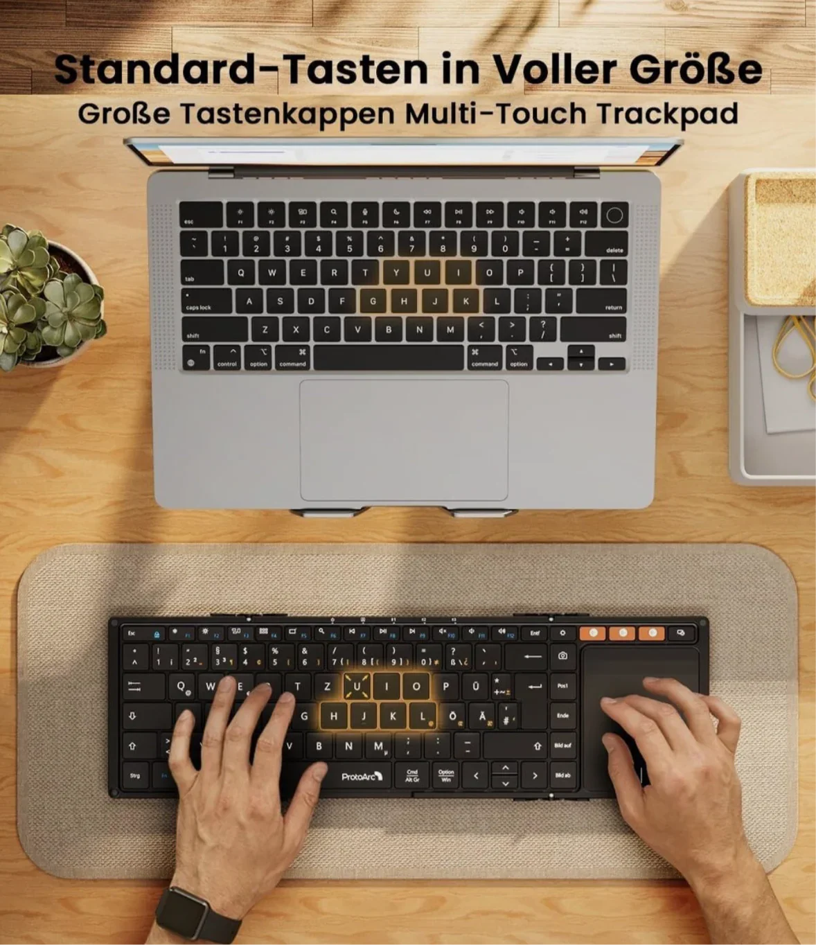 ProtoArc XK01 TP Bluetooth Klapp-Tastatur mit Touchpad – QWERTZ Deutsch, faltbar, kabellos, mit Schutzhülle und Handyhalterung - Vekoshop