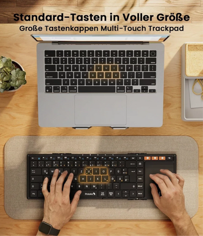 ProtoArc XK01 TP Bluetooth Klapp-Tastatur mit Touchpad – QWERTZ Deutsch, faltbar, kabellos, mit Schutzhülle und Handyhalterung - Vekoshop