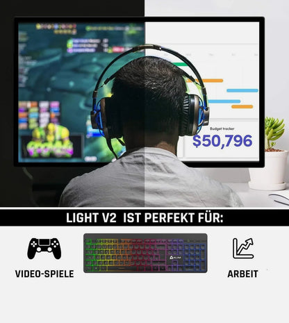 KLIM Light V2 – Kabellose Gaming-Tastatur QWERTZ mit Beleuchtung & Antighosting - Vekoshop